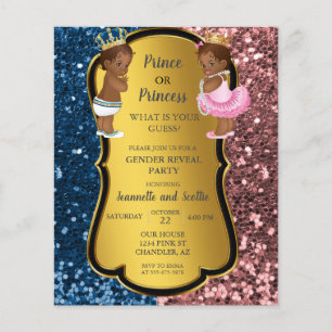 African American Gender Reveal Gold Glitter  Invit