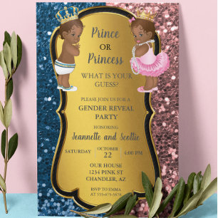 African American Gender Reveal Gold Glitter  Invitation