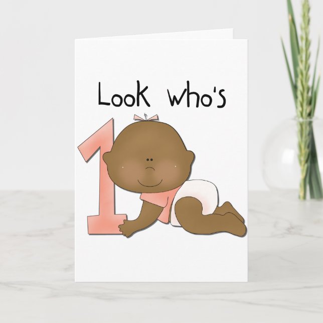 African American Girl 1st Birthday Tshirts Card (Front)