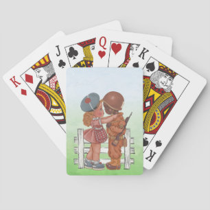 African American Girl and Boy Soldier Playing Cards