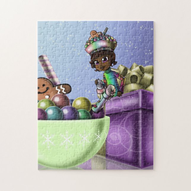 African American Girl and Christmas Candy Jigsaw Puzzle (Vertical)
