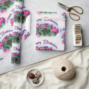 African American Girl and Elephant Birthday Wrapping Paper