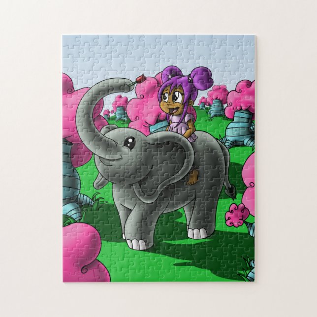 African American Girl and Elephant Jigsaw Puzzle (Vertical)