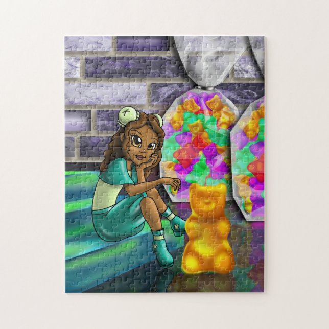 African American Girl and Gummy Bears Jigsaw Puzzle (Vertical)