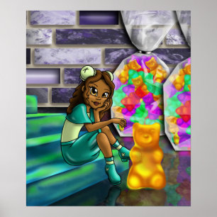 African American Girl and Gummy Bears Poster