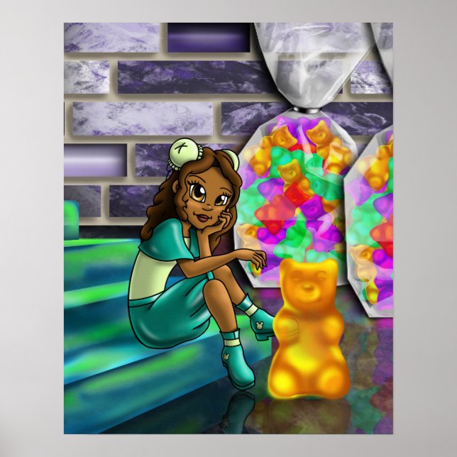 African American Girl and Gummy Bears Poster (Front)
