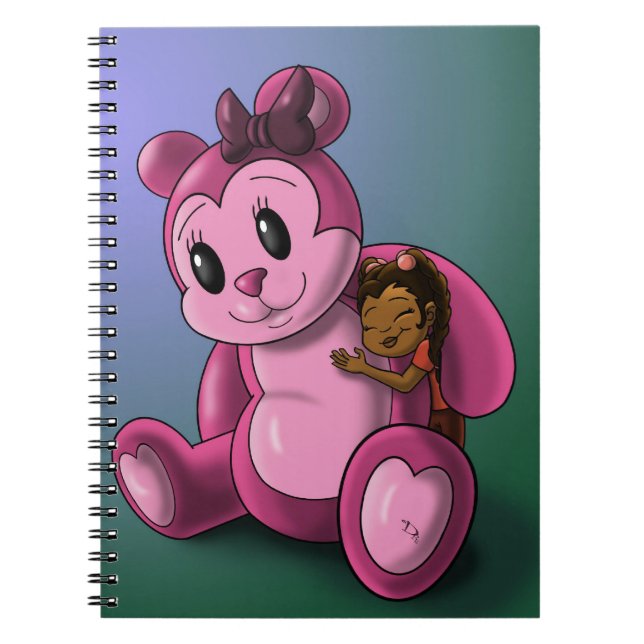 African American Girl and Pink Teddy Bear Notebook (Front)