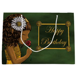 African American Girl and Rose Large Gift Bag