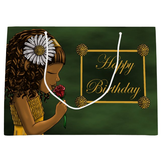 African American Girl and Rose Large Gift Bag (Front)