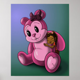 African American Girl and Teddy Bear Poster