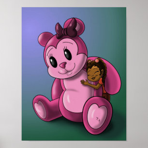 African American Girl and Teddy Bear Poster