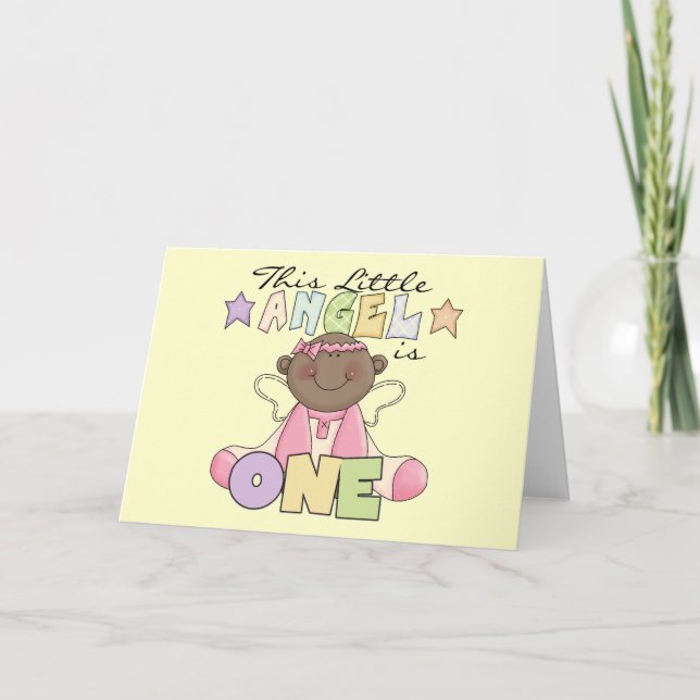 African American Girl Angel 1st Birthday Card (Front)