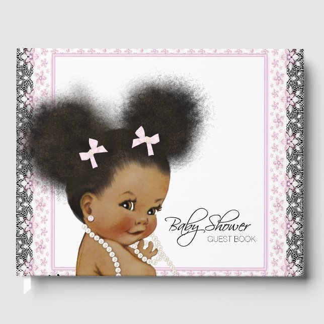 African American Girl Baby Shower Guest Book (Front)