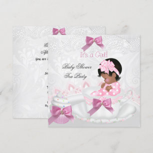African American Girl Baby Shower Pink Baby Teacup Invitation