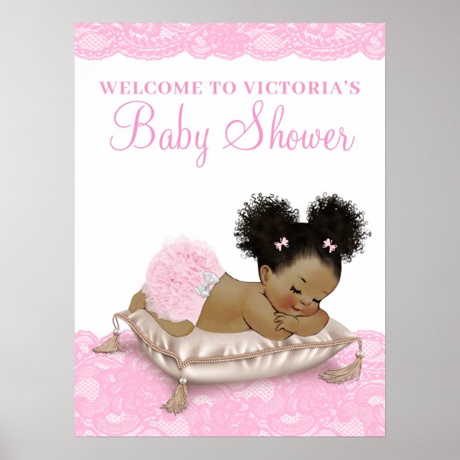 African American Girl Baby Shower Signs (Front)