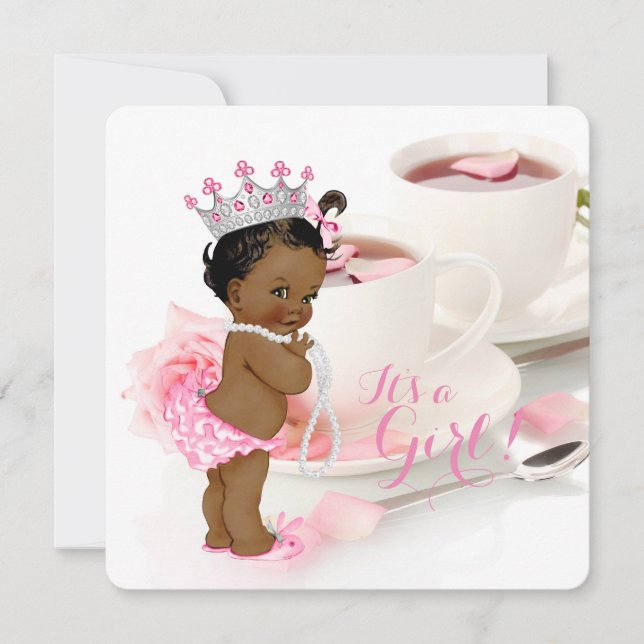 African American Girl Baby Shower Tea Party Invitation (Front)