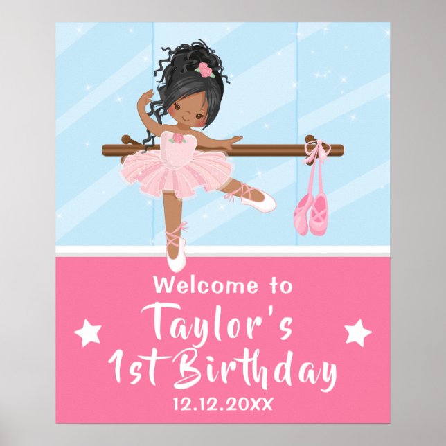 African American Girl Ballerina Pink Welcome Sign (Front)