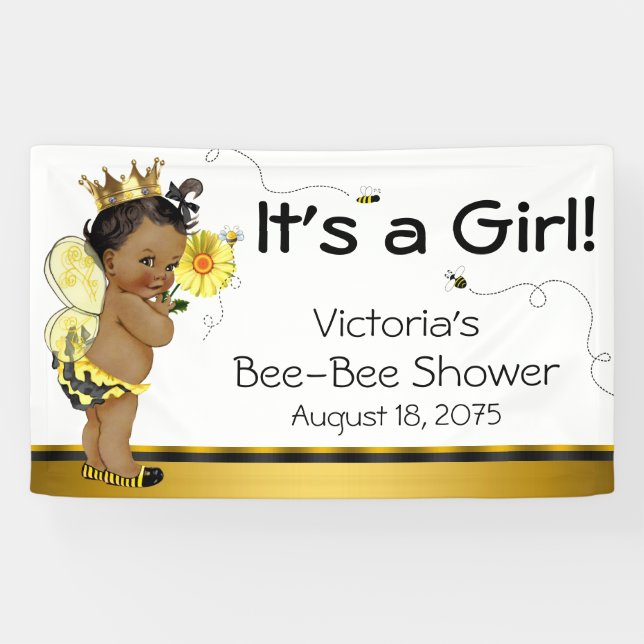 African American Girl Bee Baby Shower Banner (Horizontal)