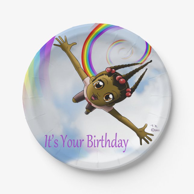 African American Girl Birthday Paper Plate (Front)
