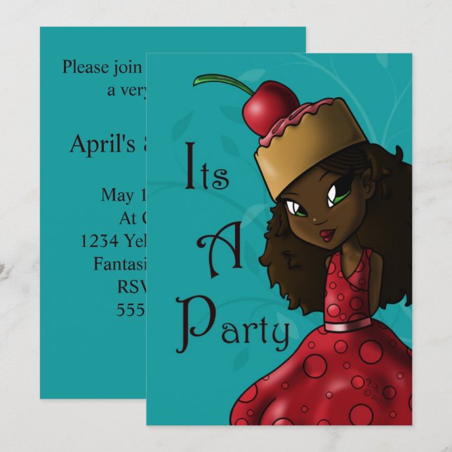 African American Girl Birthday Party Invitation (Front/Back)
