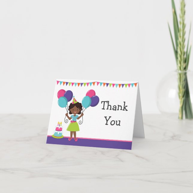 African American Girl Birthday Party Thank You (Front)