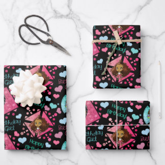 African American Girl Birthday Wrapping Paper Sheet