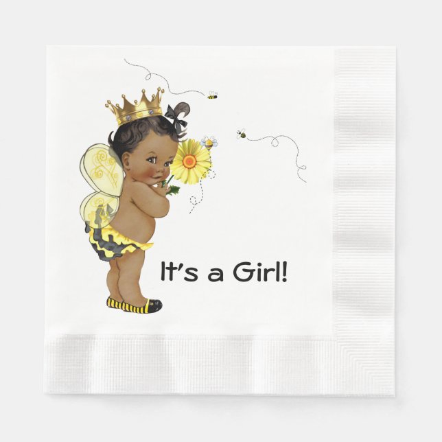 African American Girl Bumble Bee Baby Shower Napkin (Front)