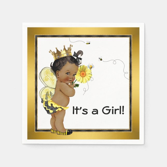 African American Girl Bumble Bee Baby Shower Napkin (Front)