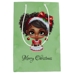 African American Girl Christmas Dress Custom Medium Gift Bag