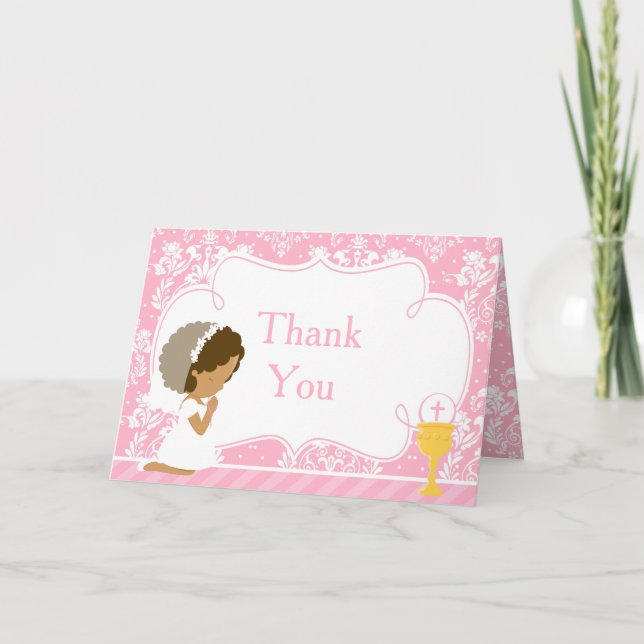African American Girl First Communion  'Thank You' Thank You Card (Front)