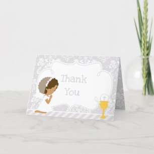 African American Girl First Communion 'Thank You' Thank You Card