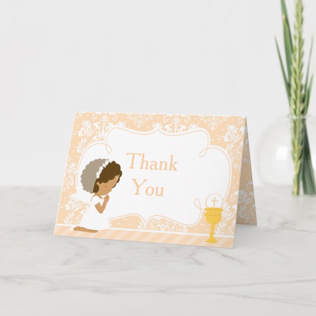 African American Girl First Communion  'Thank You' Thank You Card (Front)