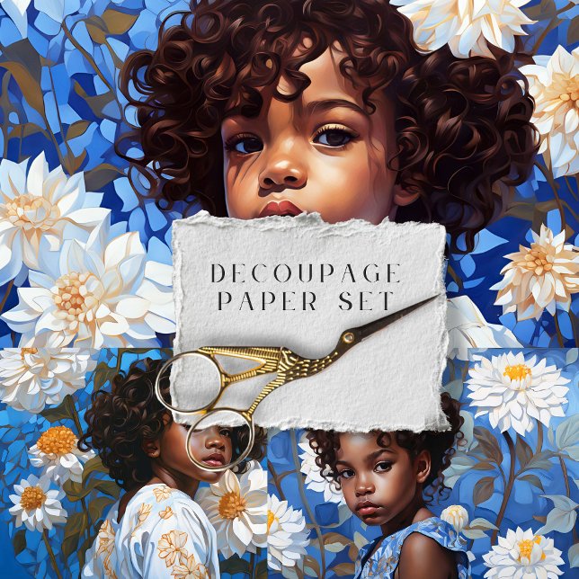African American Girl Floral Botanical Decoupage Wrapping Paper Sheet (Creator Uploaded)
