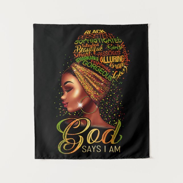 African American Girl God Says I Am Black Pride Tapestry (Front)