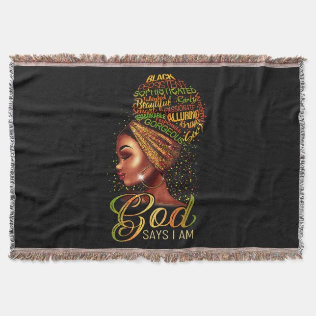 African American Girl God Says I Am Black Pride Throw Blanket (Front)