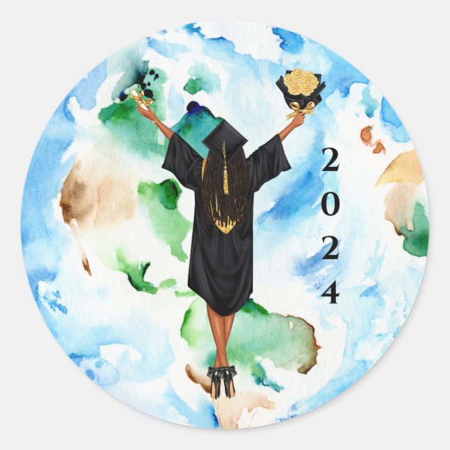 African American Girl Graduation Sticker (Front)