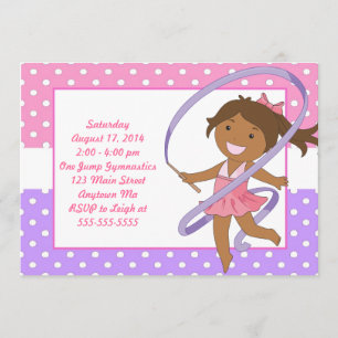 African American Girl Gymnastics B-day Invitations
