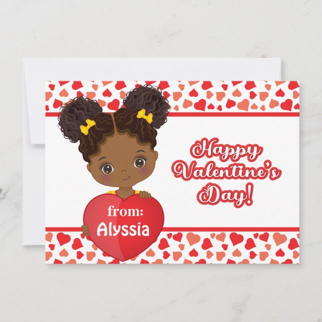 African American Girl Holding Heart Valentine Card (Front)