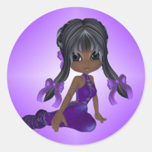 African American Girl in Purple Clothes Classic Round Sticker