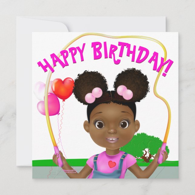 African American Girl Jump Rope Birthday Card (Front)