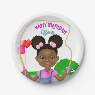 African American Girl Jump Rope Birthday Paper Plate