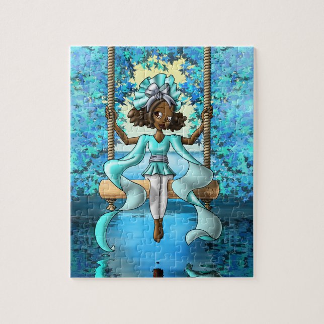 African American Girl on Swing Jigsaw Puzzle (Vertical)
