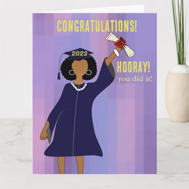 African American Girl Pink Floral Graduation Card (Front)