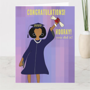 African American Girl Pink Floral Graduation Card