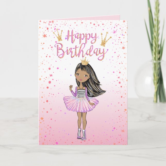 African American Girl Pink Modern Girly Watercolor Card (Front)