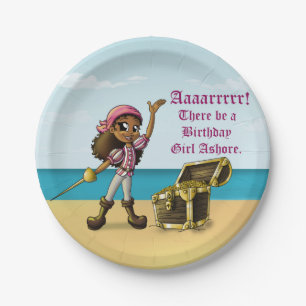African American Girl Pirate Birthday Paper Plate