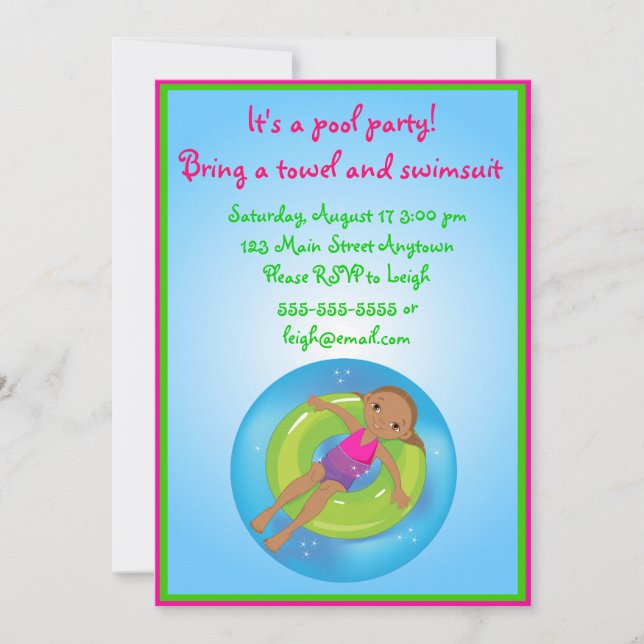 African American Girl Pool Birthday Invitation (Front)