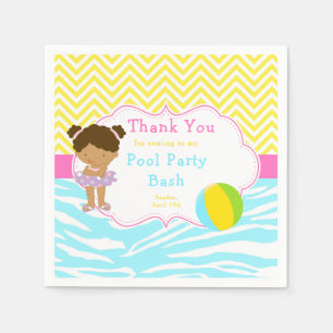 African American Girl Pool Party Bash Party Napkin