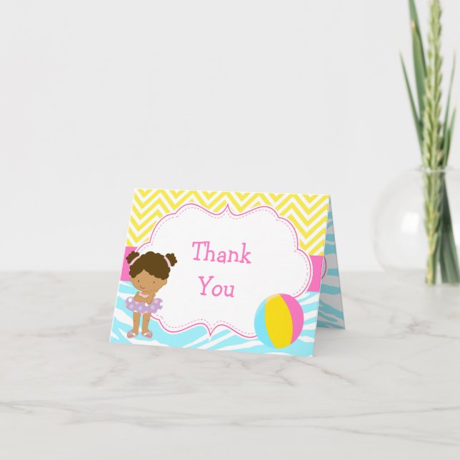 African American Girl Pool Party Bash Party Thank You Card (Front)