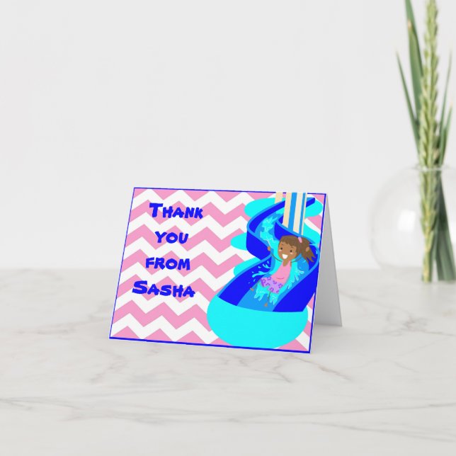 African American Girl Pool Thank You Note Card (Front)